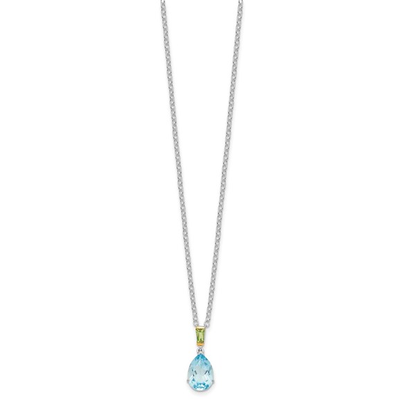 Sterling Silver w 14K Sky Blue Topaz & Peridot August Birthstone 18" Necklace - Picture 2 of 4